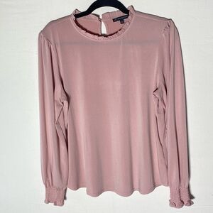 Adrianna Papell Light Pink Long Sleeve Blouse W Ruffle Trim & Smocked Cuffs L